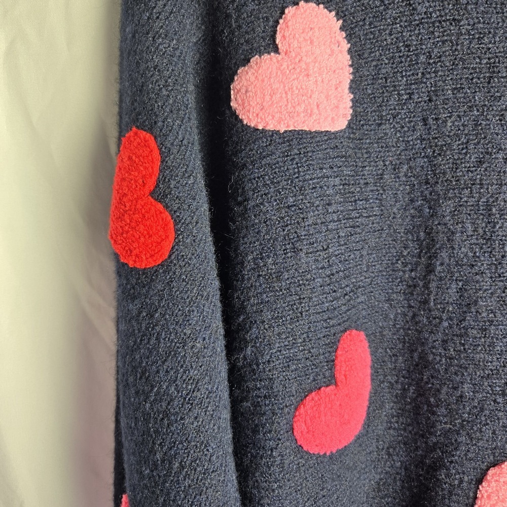 Cynthia Rowley Flocked Heart Sweater Womens 1X Navy Whimsical Novelty Soft - Picture 2 of 7